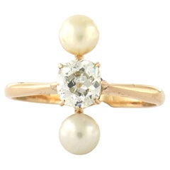 Ring with pearl and old mine cut diamond up to 0.80ct 14k gold 3.0 grams