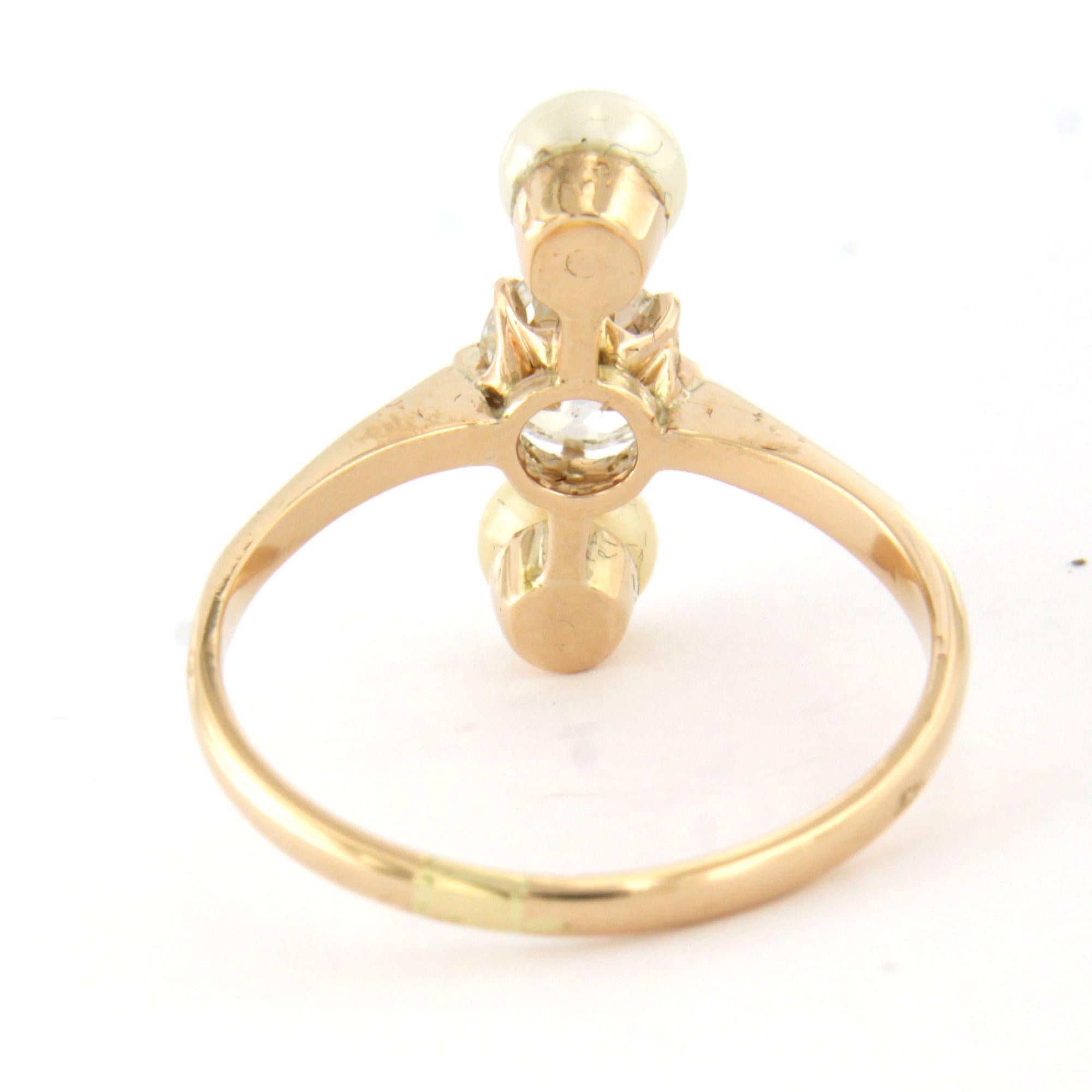 Taille vieille mine Bague avec perle et diamant taille ancienne jusqu'à 0,80ct or jaune 14k en vente