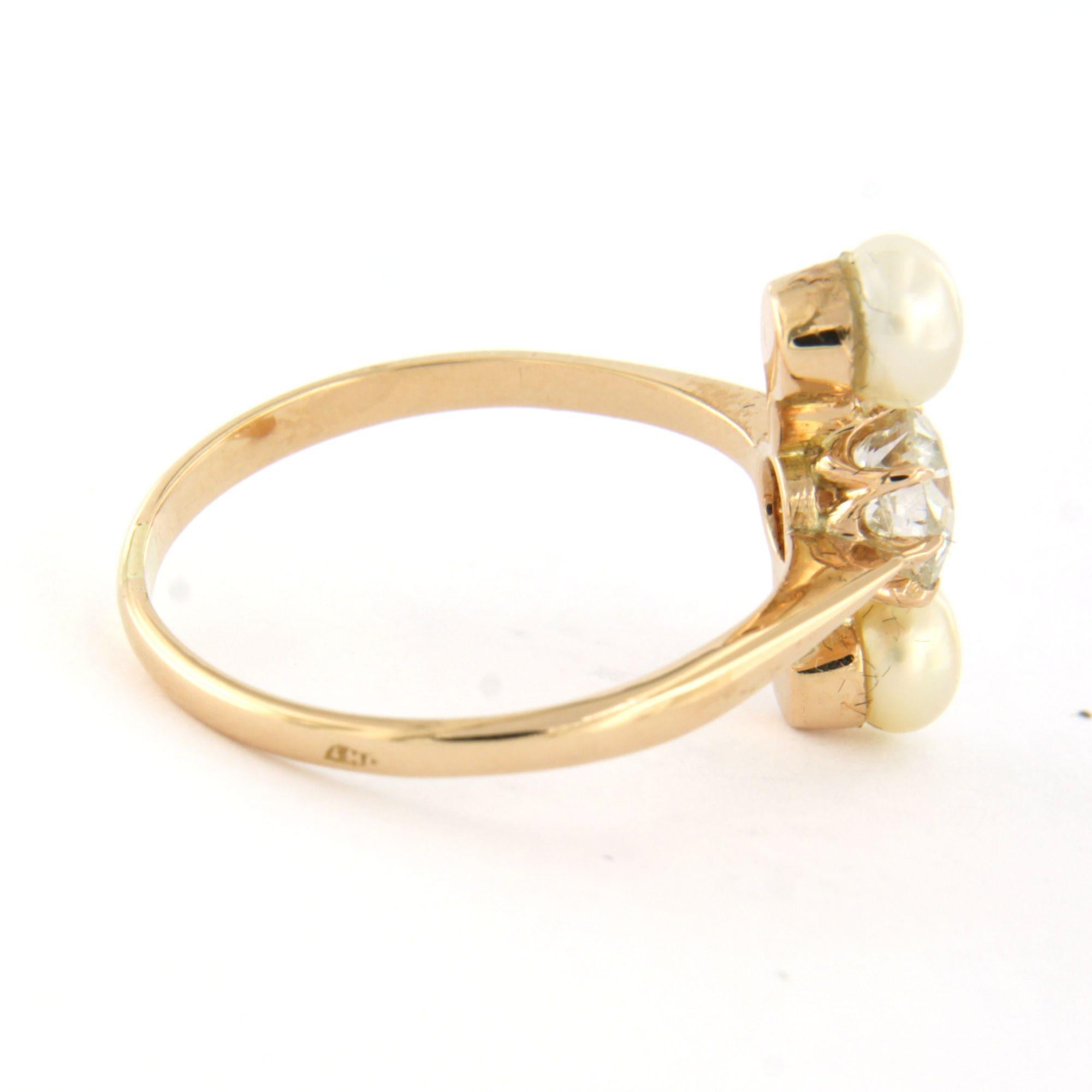 Bague avec perle et diamant taille ancienne jusqu'à 0,80ct or jaune 14k Pour femmes en vente