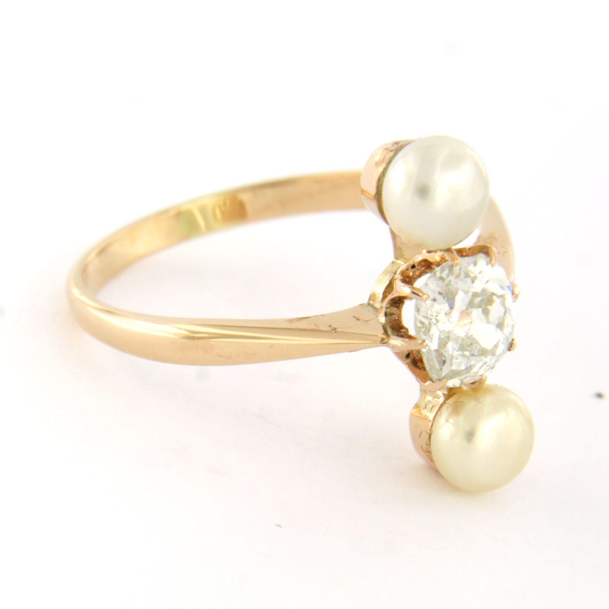 Bague avec perle et diamant taille ancienne jusqu'à 0,80ct or jaune 14k en vente 1