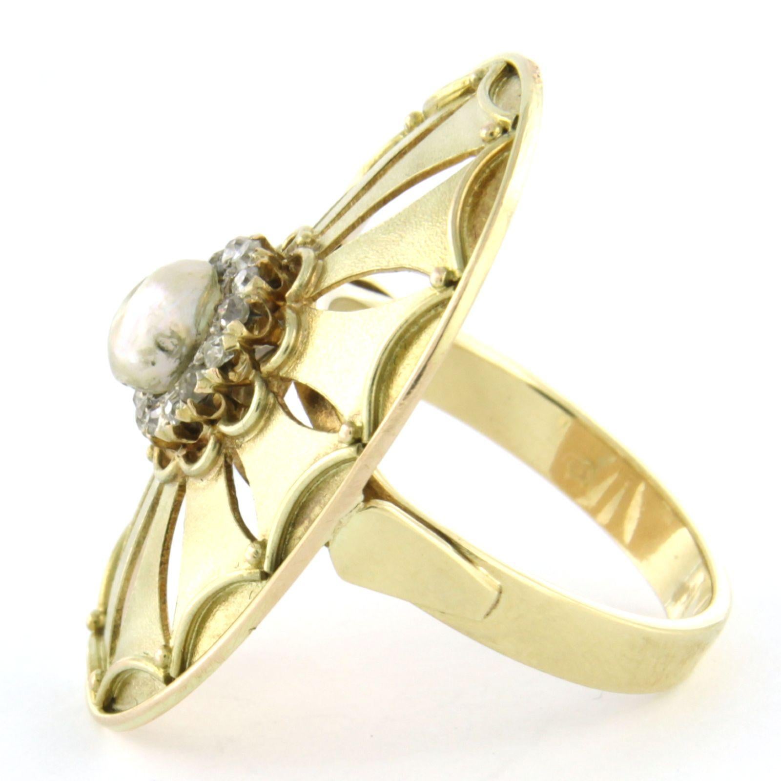 Ring with pearl and old mine cut diamonds up to 0.30ct 14k bicolour ...
