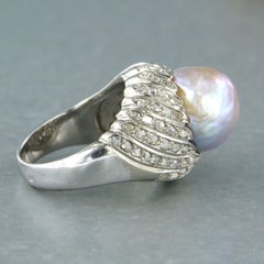 Ring with pearl and old mine cut diamonds up to 1.00ct 18k gold 12.1 grams