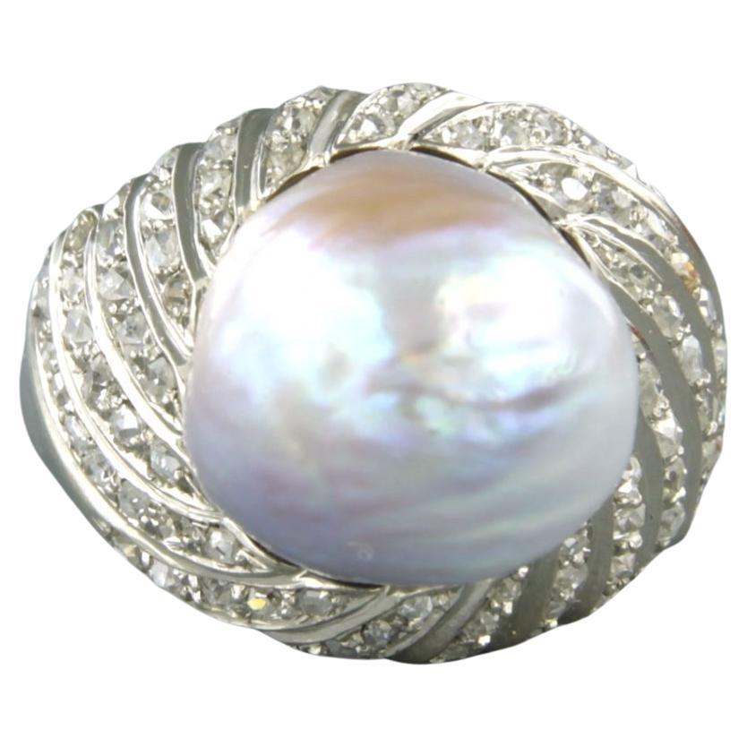 Ring with pearl and old mine cut diamonds up to 1.00ct 18k gold 12.1 grams