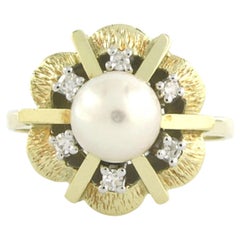 Bague avec perle et diamants taille simple jusqu'à 0,05 ct, or 14 carats, 4,1 grammes