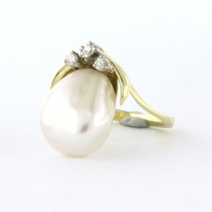 Bague avec perle et diamants taille simple jusqu'à 0,09 ct, or 14 carats, 4,4 grammes