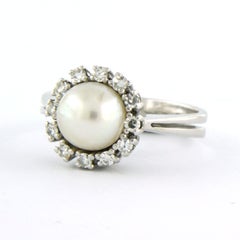 Bague avec perle et diamants taille unique jusqu'à 0,25ct or 14k 5,6 grammes
