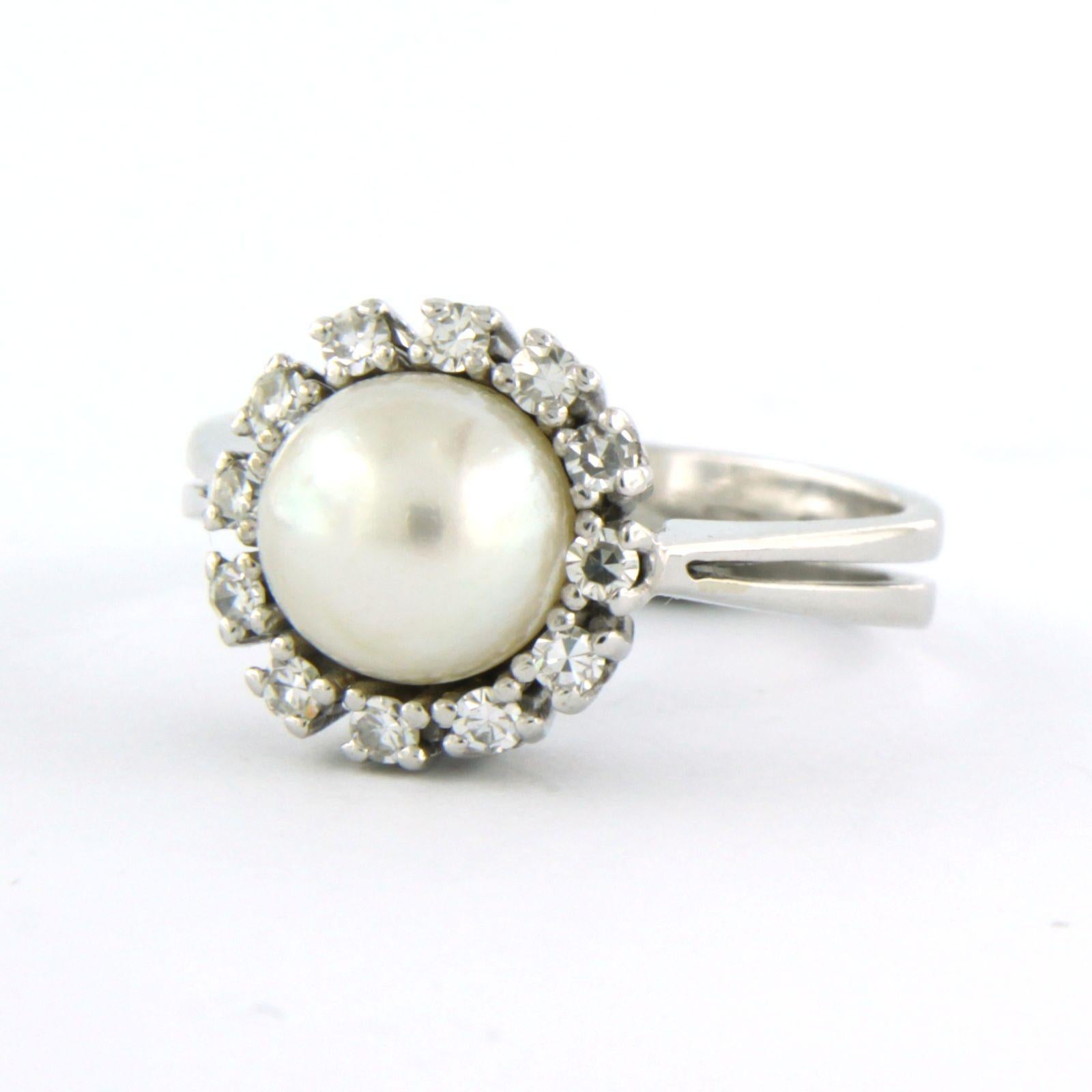 Anello con perla e diamanti a taglio singolo fino a 0,25ct in oro 14k 5,6 grammi In condizioni ottime in vendita a The Hague, ZH