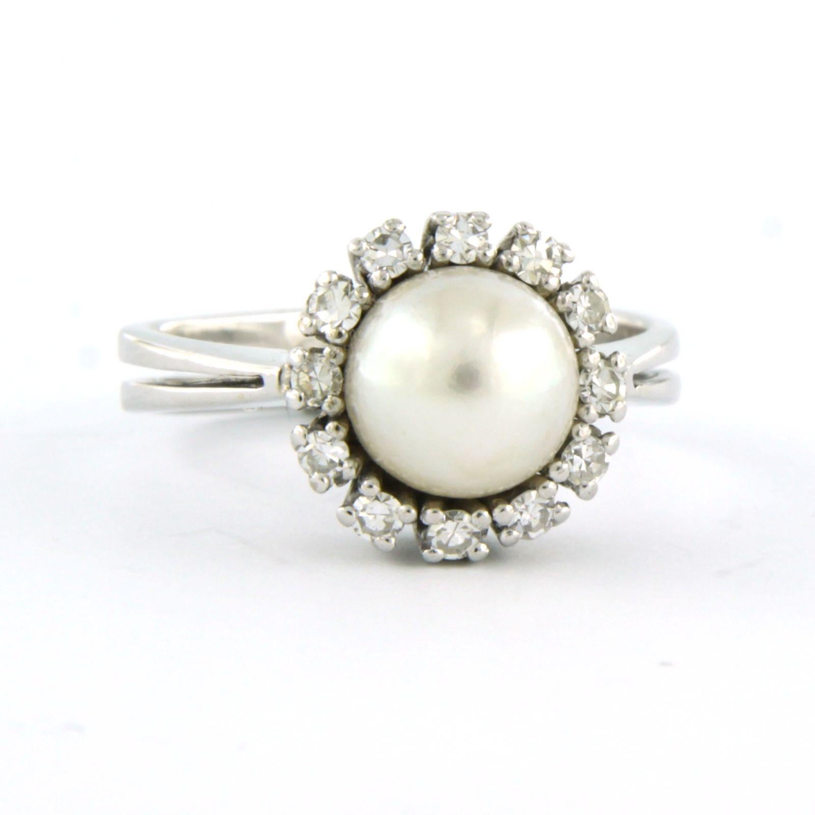 Donna Anello con perla e diamanti a taglio singolo fino a 0,25ct in oro 14k 5,6 grammi in vendita