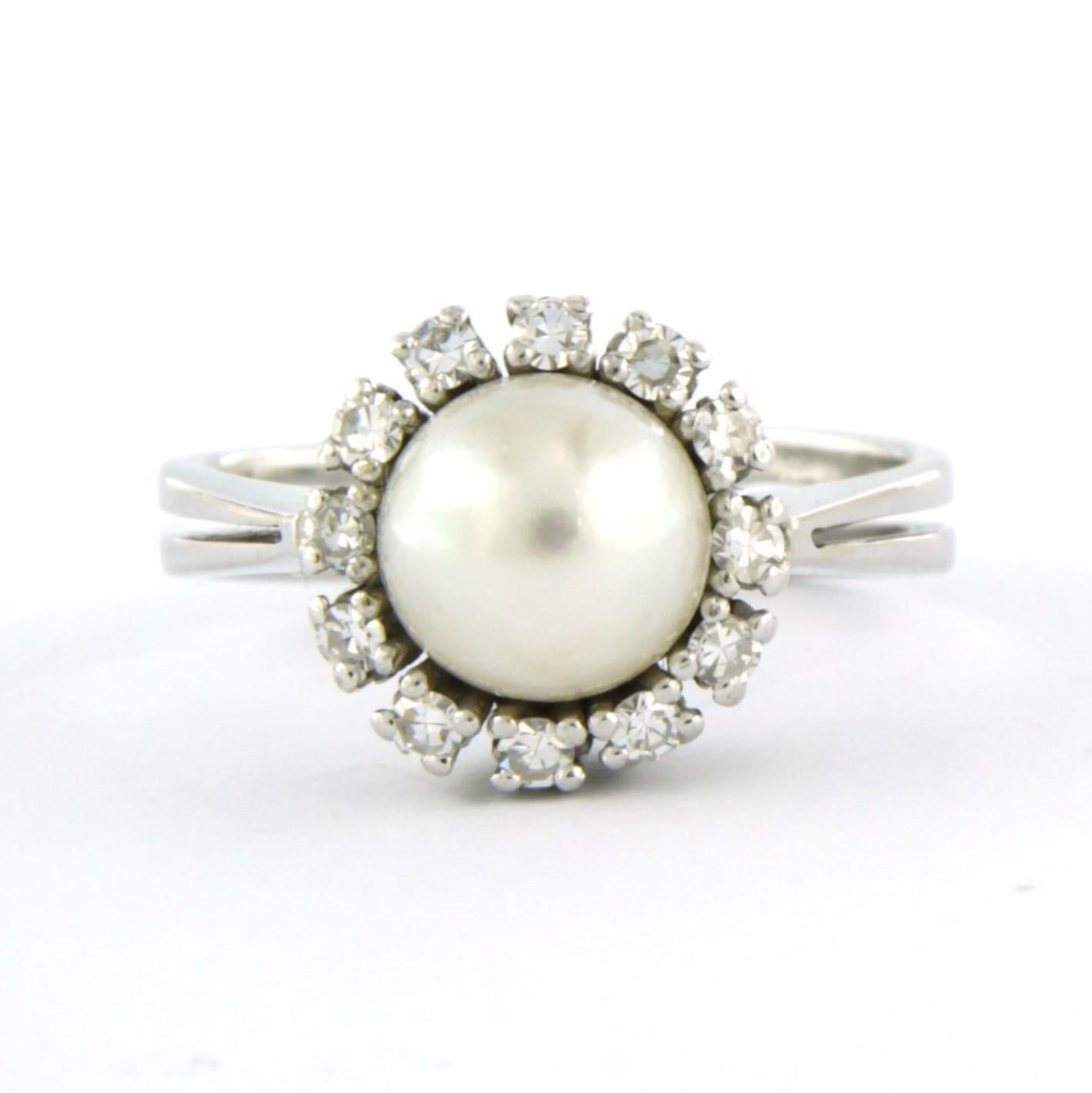 Anello con perla e diamanti a taglio singolo fino a 0,25ct in oro 14k 5,6 grammi in vendita 1