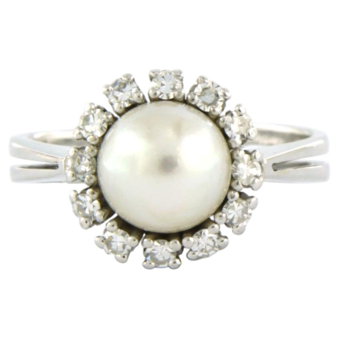 Ring with pearl and single cut diamonds up to 0.25ct 14k gold 5.6 grams
