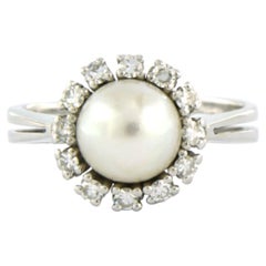 Ring with pearl and single cut diamonds up to 0.25ct 14k gold 5.6 grams