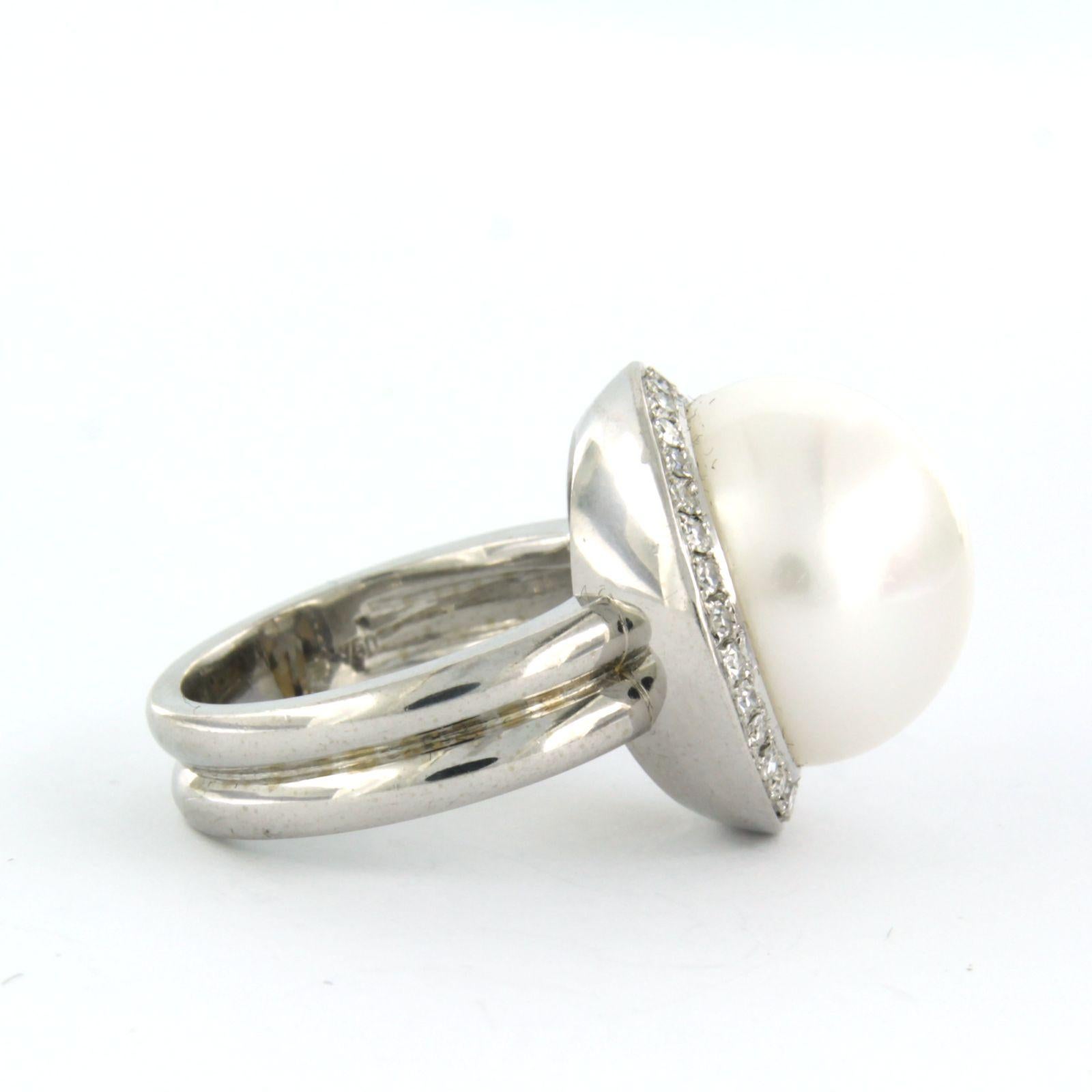 Anillo con perla y diamantes talla única de hasta 0,50 ct 14,2 gramos Oro blanco de 18k Moderno en venta