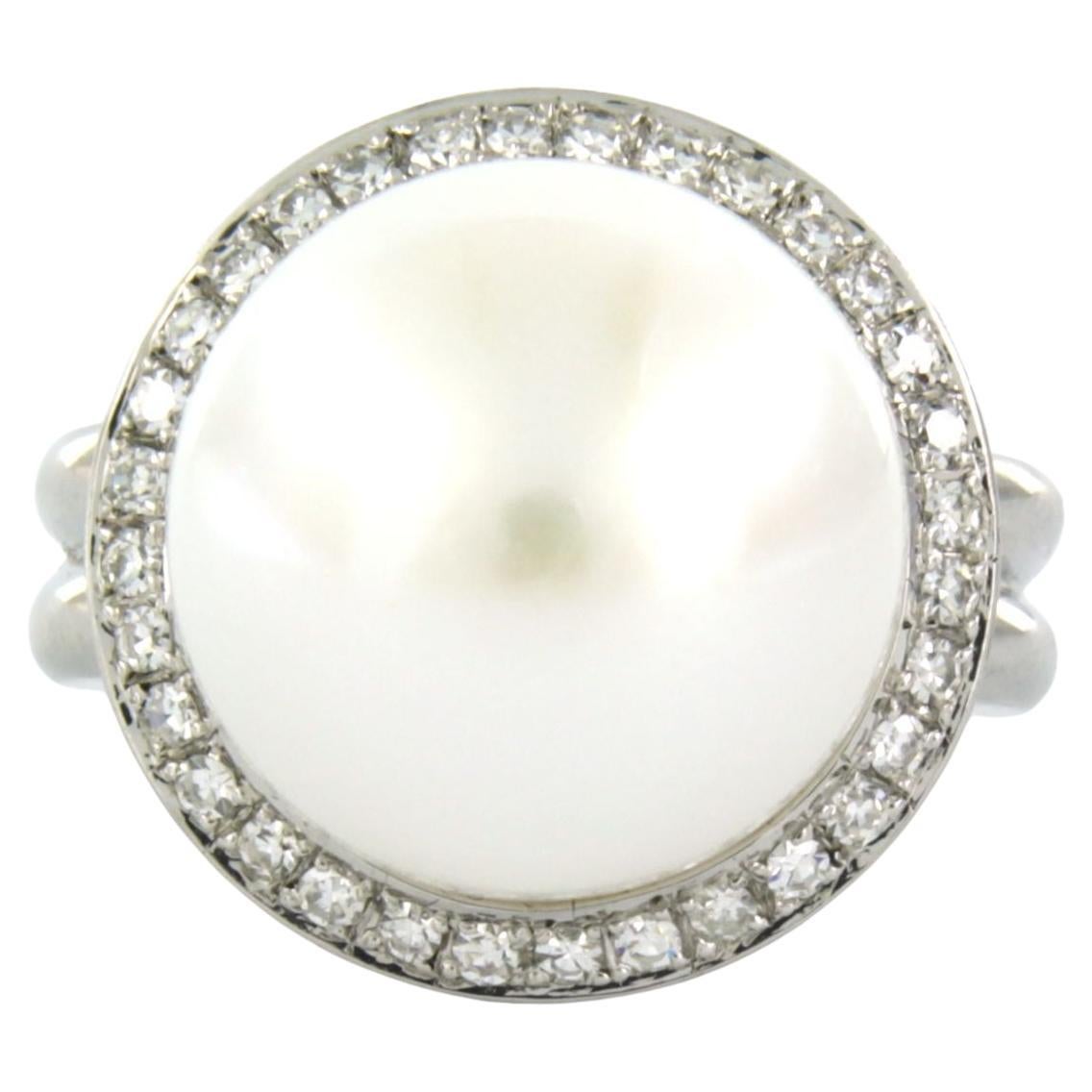 Anillo con perla y diamantes talla única de hasta 0,50 ct 14,2 gramos Oro blanco de 18k en venta