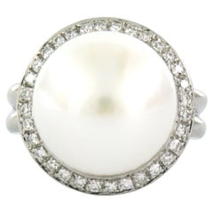 Bague avec perle et diamants taille unique jusqu'à 0,64ct 14,2 grammes Or blanc 18k