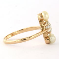 Ring with pearls and old mine cut diamond up to 0.80ct 14k pink gold 2.9 gram
