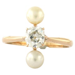 Ring with pearls and old mine cut diamond up to 0.80ct 14k pink gold 2.9 gram