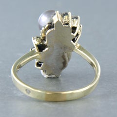 Ring with pearls and old mine cut diamonds up to 0.46ct 18k gold