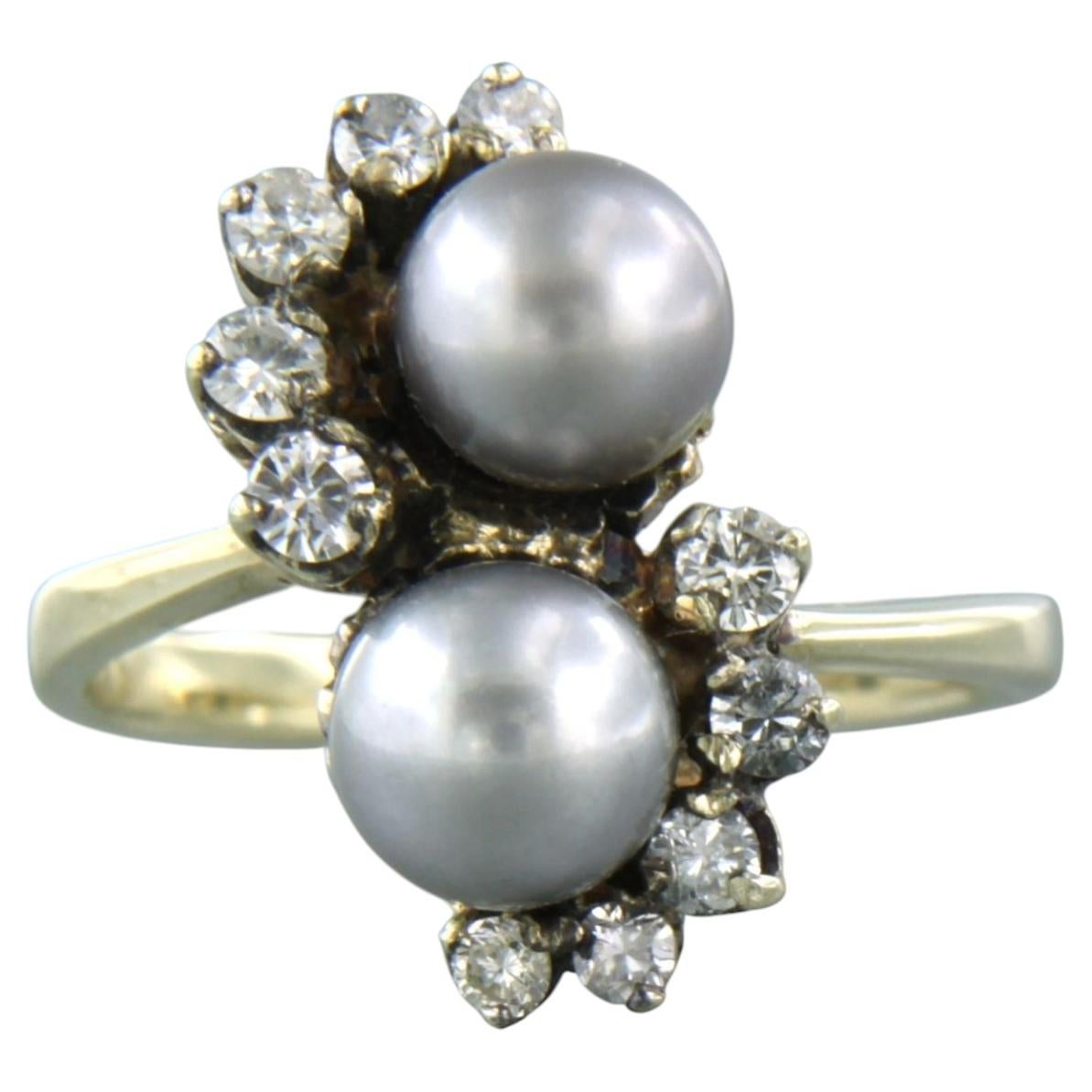 Bague avec perles et diamants taille « old mine » d'un poids total de 0,46 carat, en or 18 carats