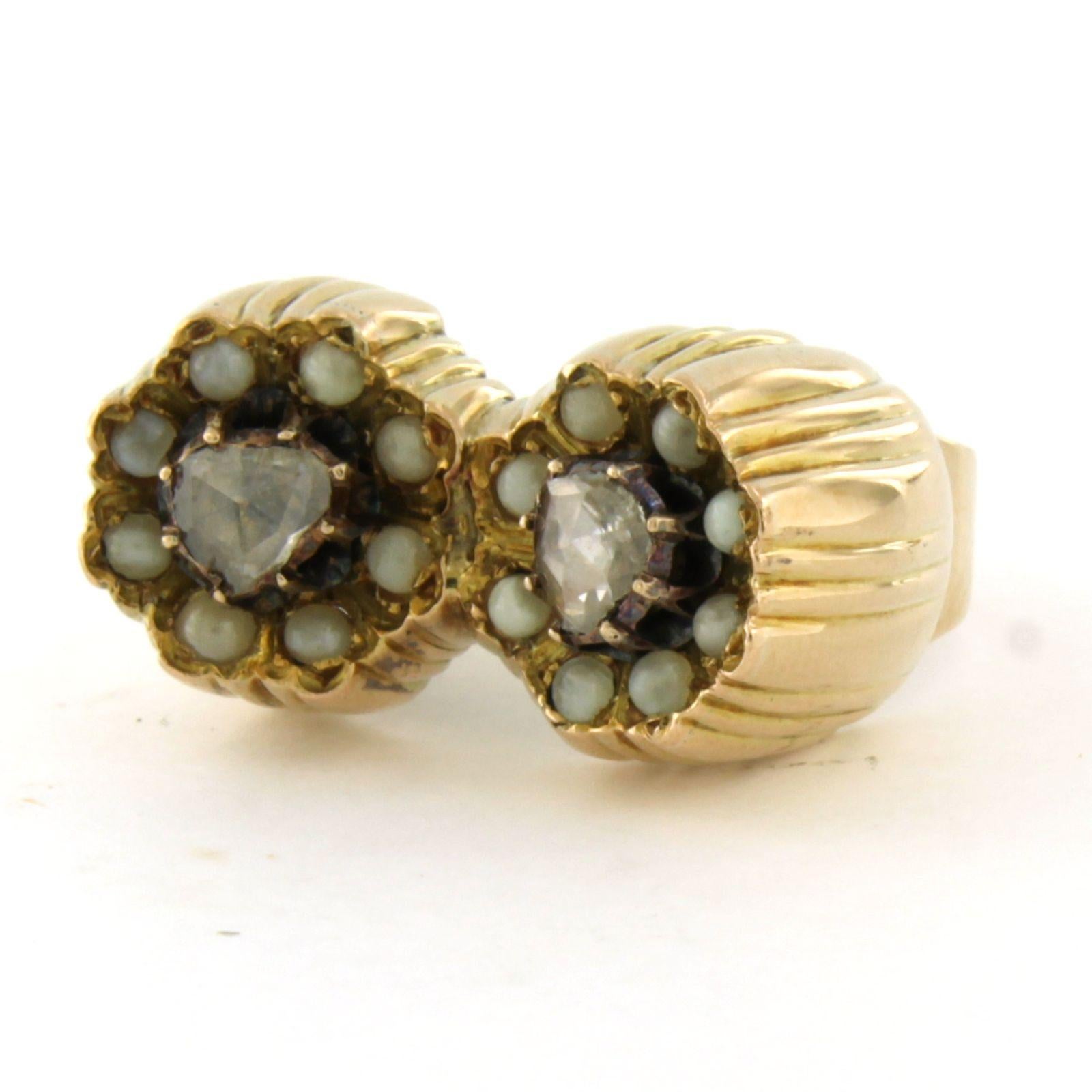 Pieno vittoriano Ring with pearls and rose cut diamonds up to 0.20ct 14k gold 7.4 grams in vendita