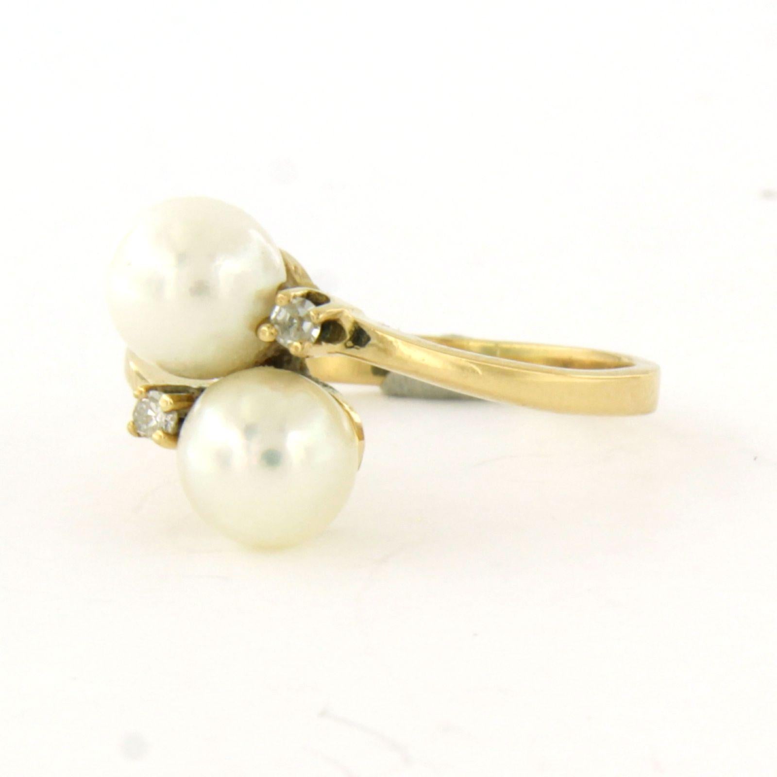 Taglio singolo Anello con perle e diamanti taglio singolo fino a 0,03ct in oro giallo 18k in vendita