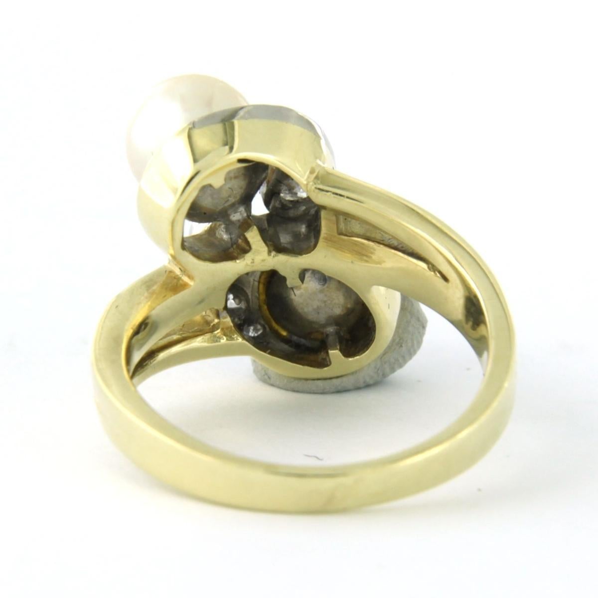 Anello con perle,  diamanti taglio brillante e taglio singolo fino a 0,18 carati in oro 14k in vendita 1