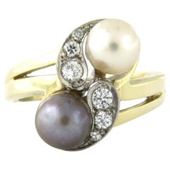 Ring with pearls,  brilliant cut and single cut diamonds up to 0.18ct 14k gold
