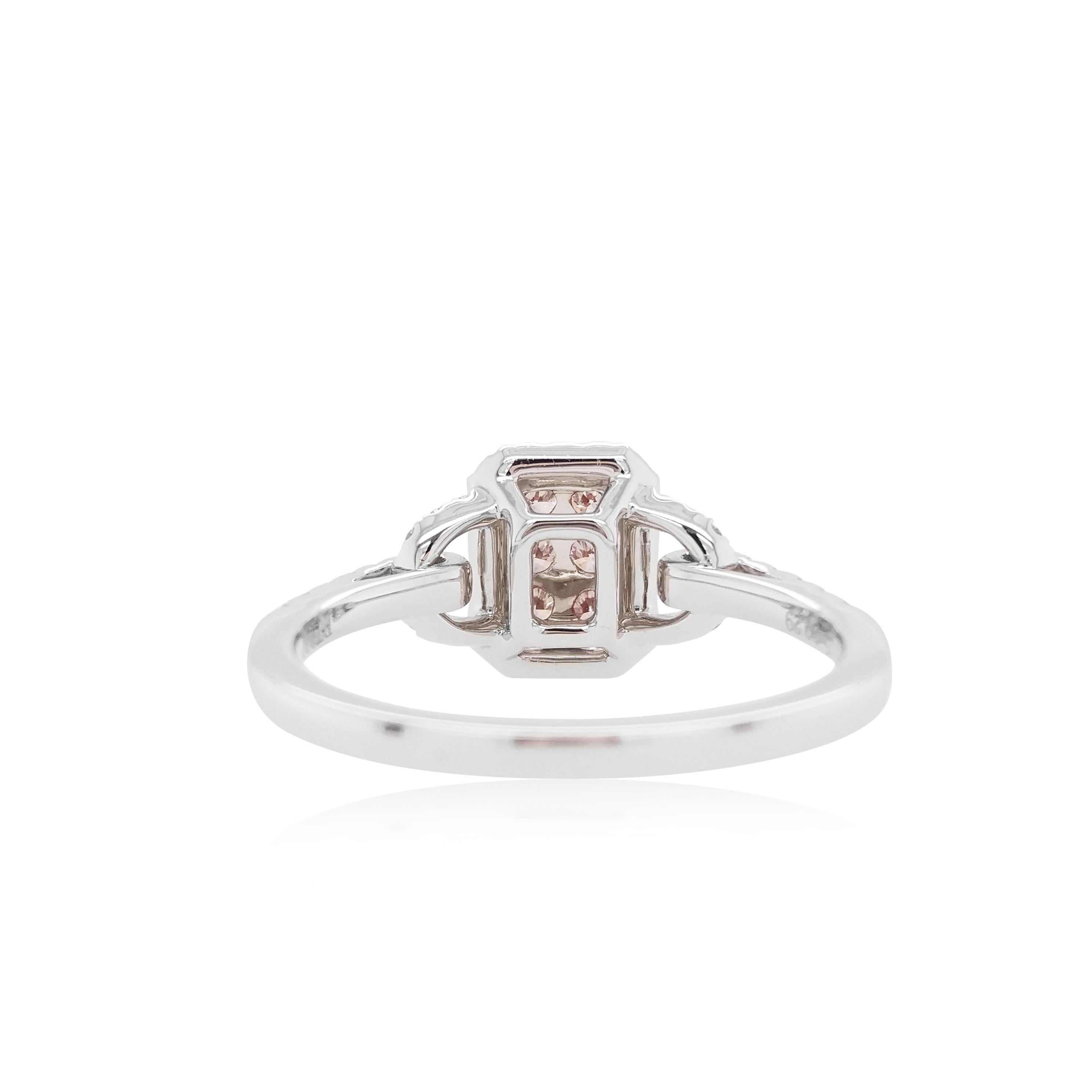 Art Deco Round Brilliant Cut Pink and White Diamond 18K Gold & Platinum Ring For Sale