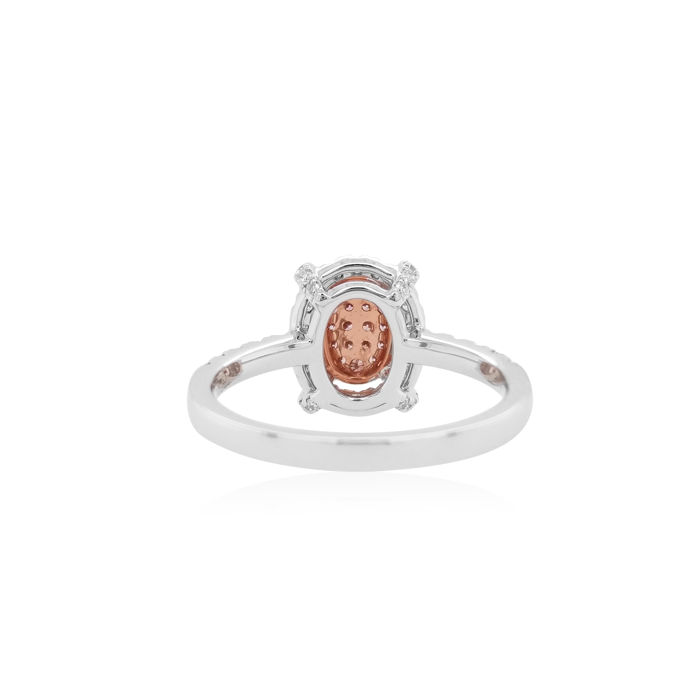 Ring aus 18 Karat Gold und Platin mit rosa Diamanten im Brillantschliff und weißem Diamanten (Art déco) im Angebot