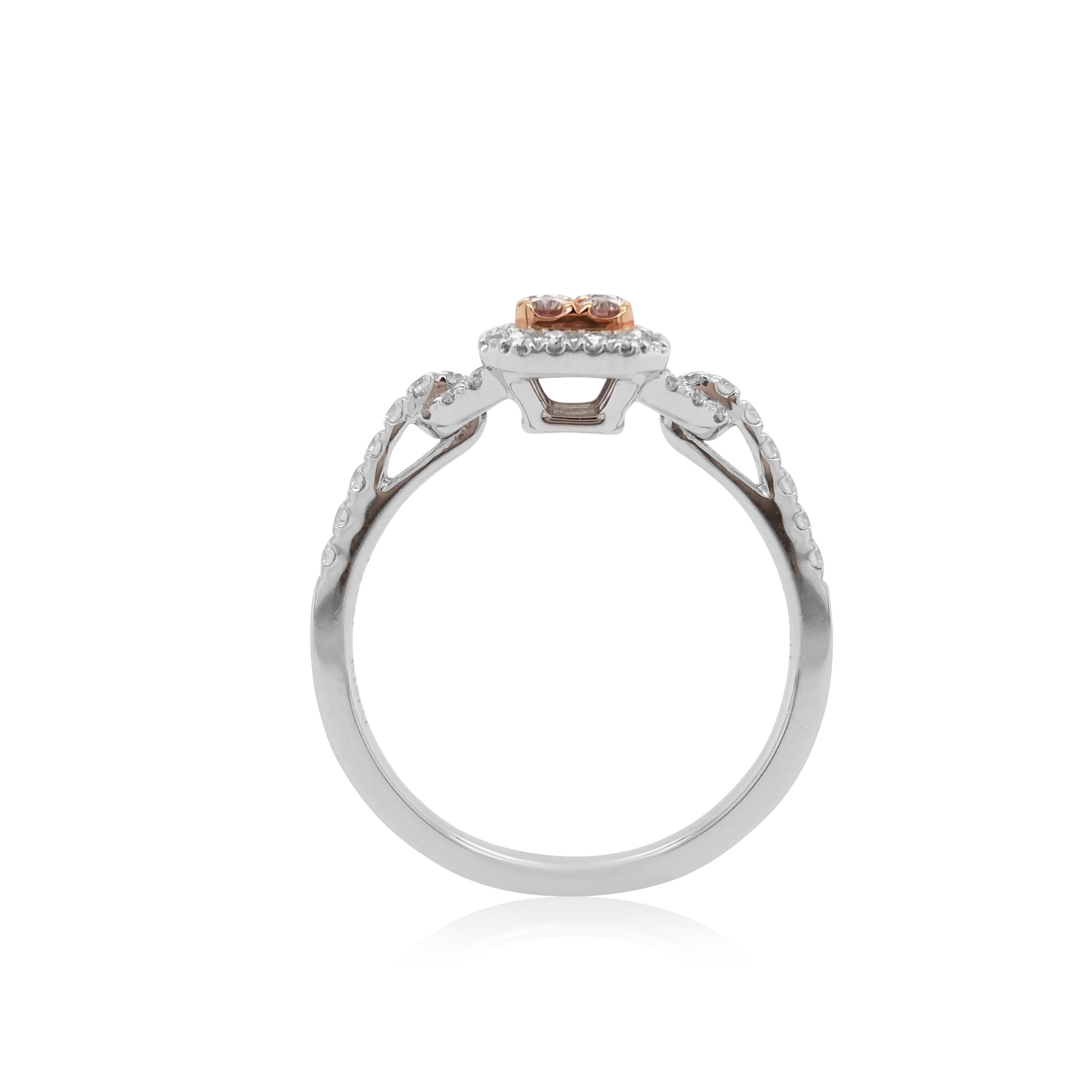 Round Cut Round Brilliant Cut Pink and White Diamond 18K Gold & Platinum Ring For Sale