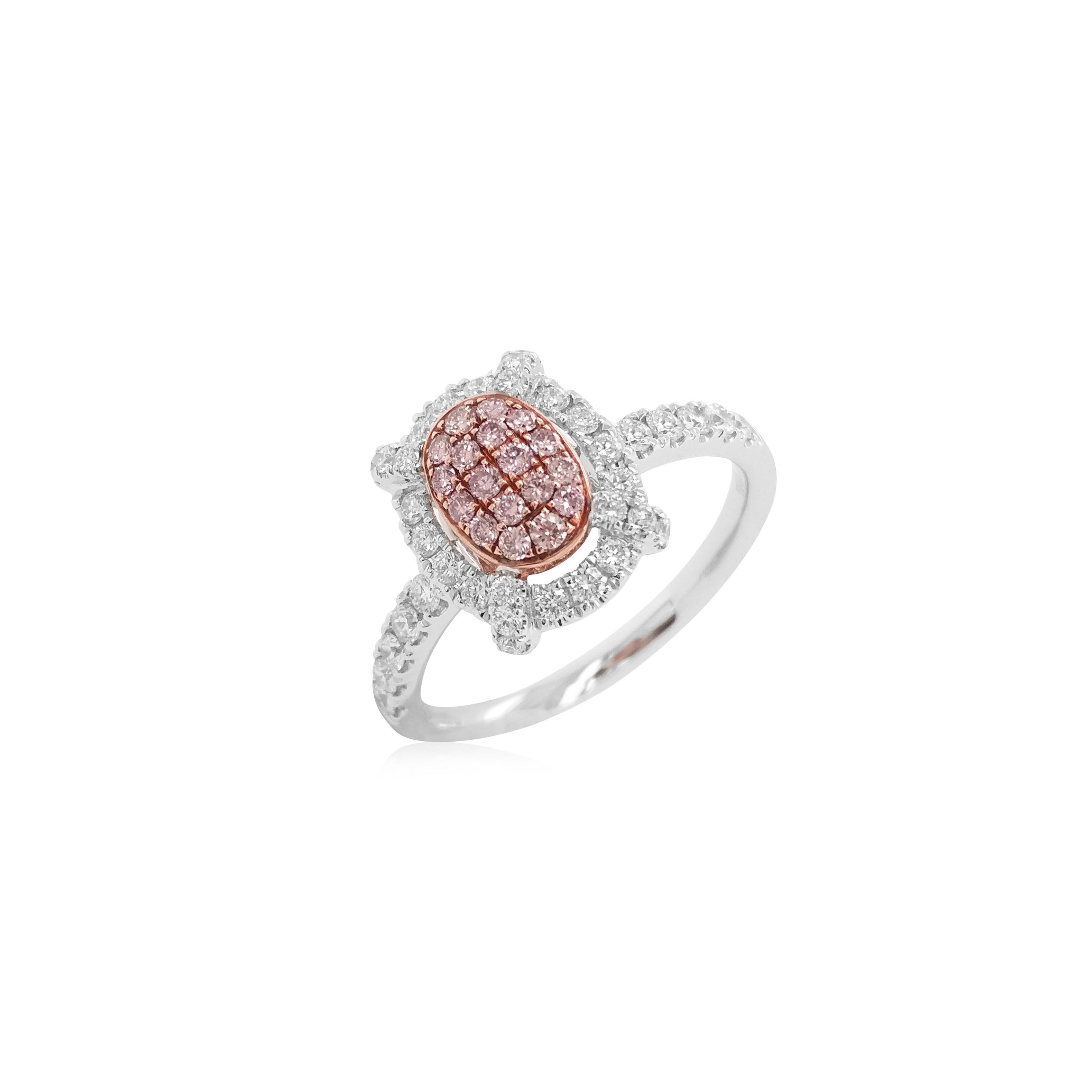 Ring aus 18 Karat Gold und Platin mit rosa Diamanten im Brillantschliff und weißem Diamanten (Rundschliff) im Angebot