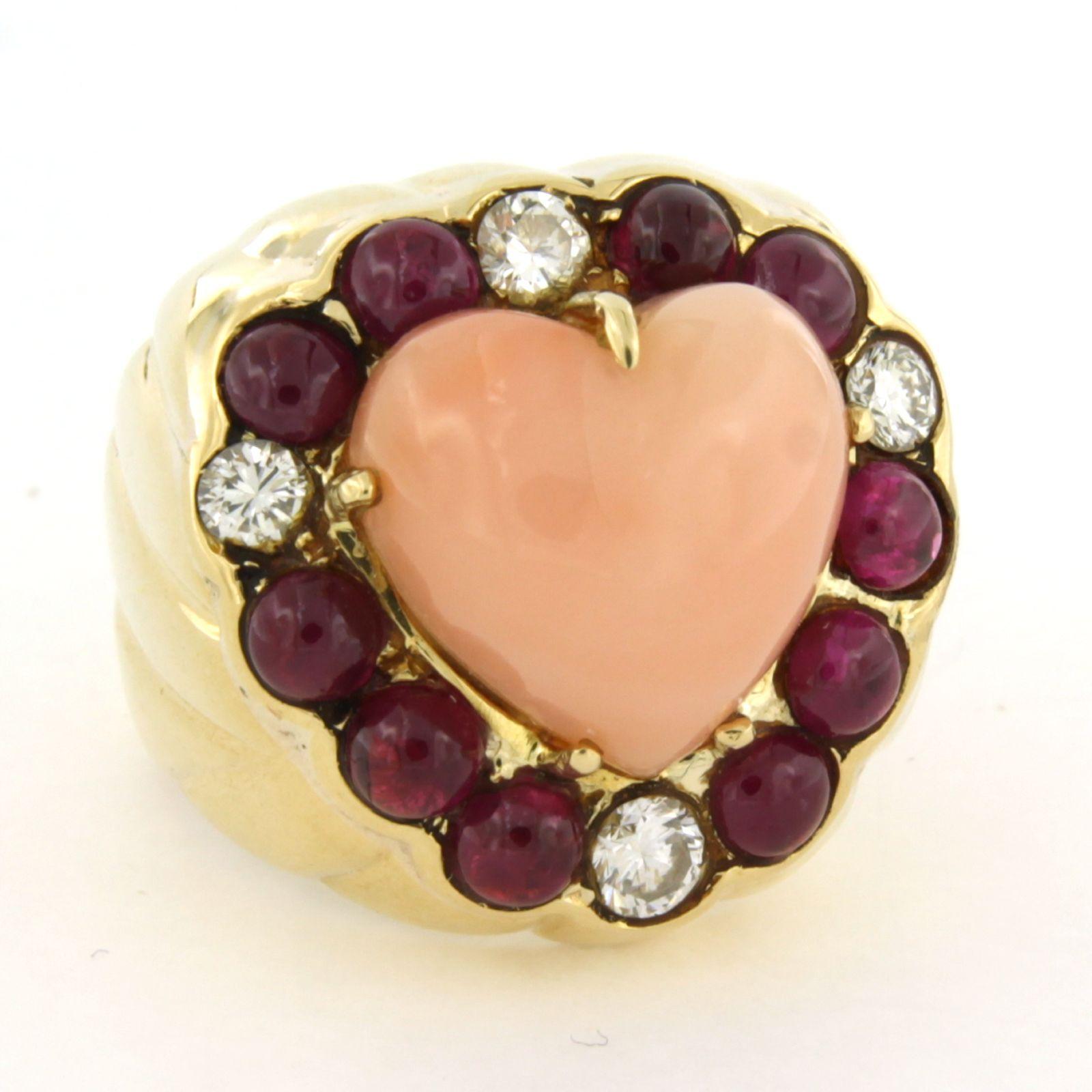 Modern Ring with pink opal, ruby and brilliant cut diamonds up to 0.50ct 14k gold For Sale