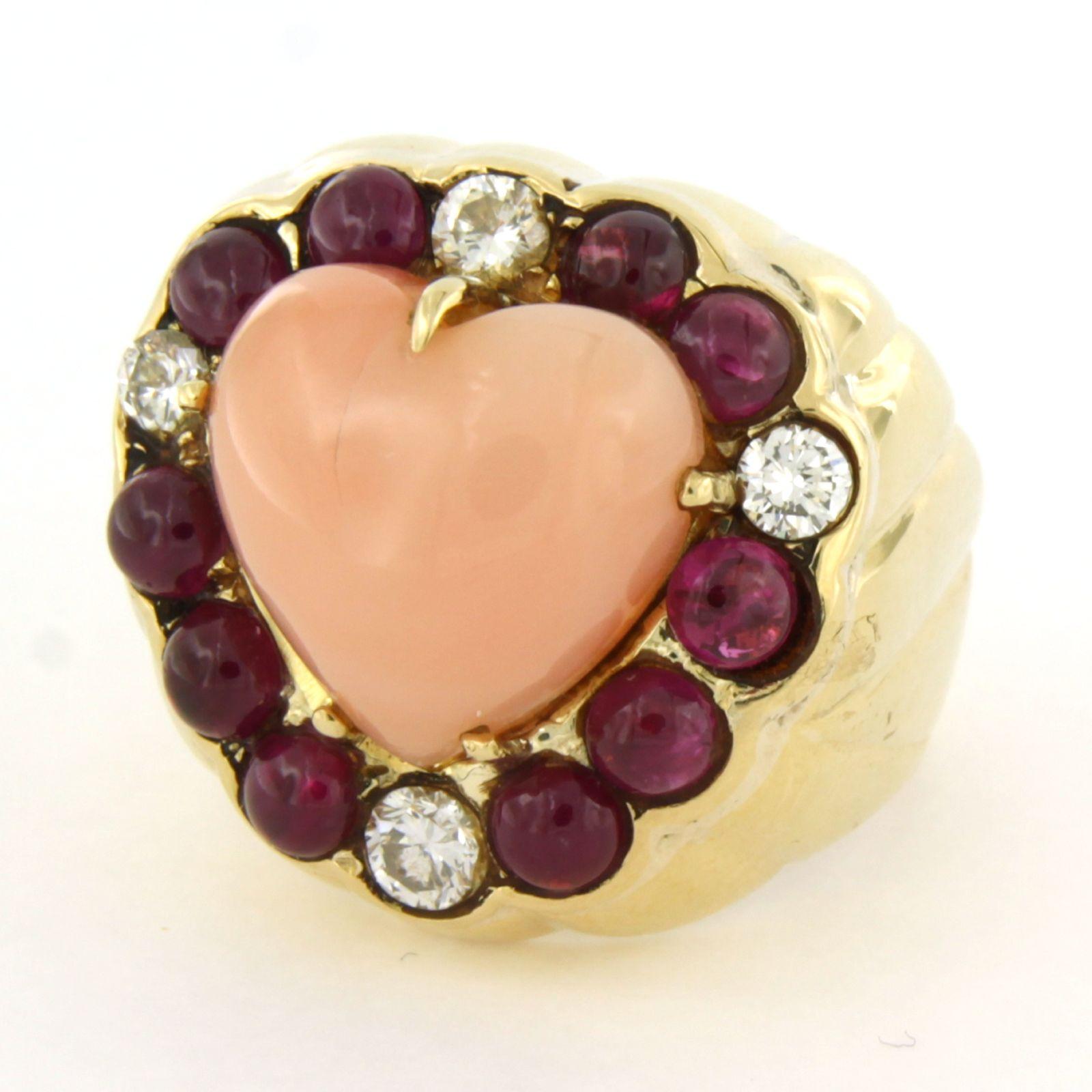Brilliant Cut Ring with pink opal, ruby and brilliant cut diamonds up to 0.50ct 14k gold For Sale