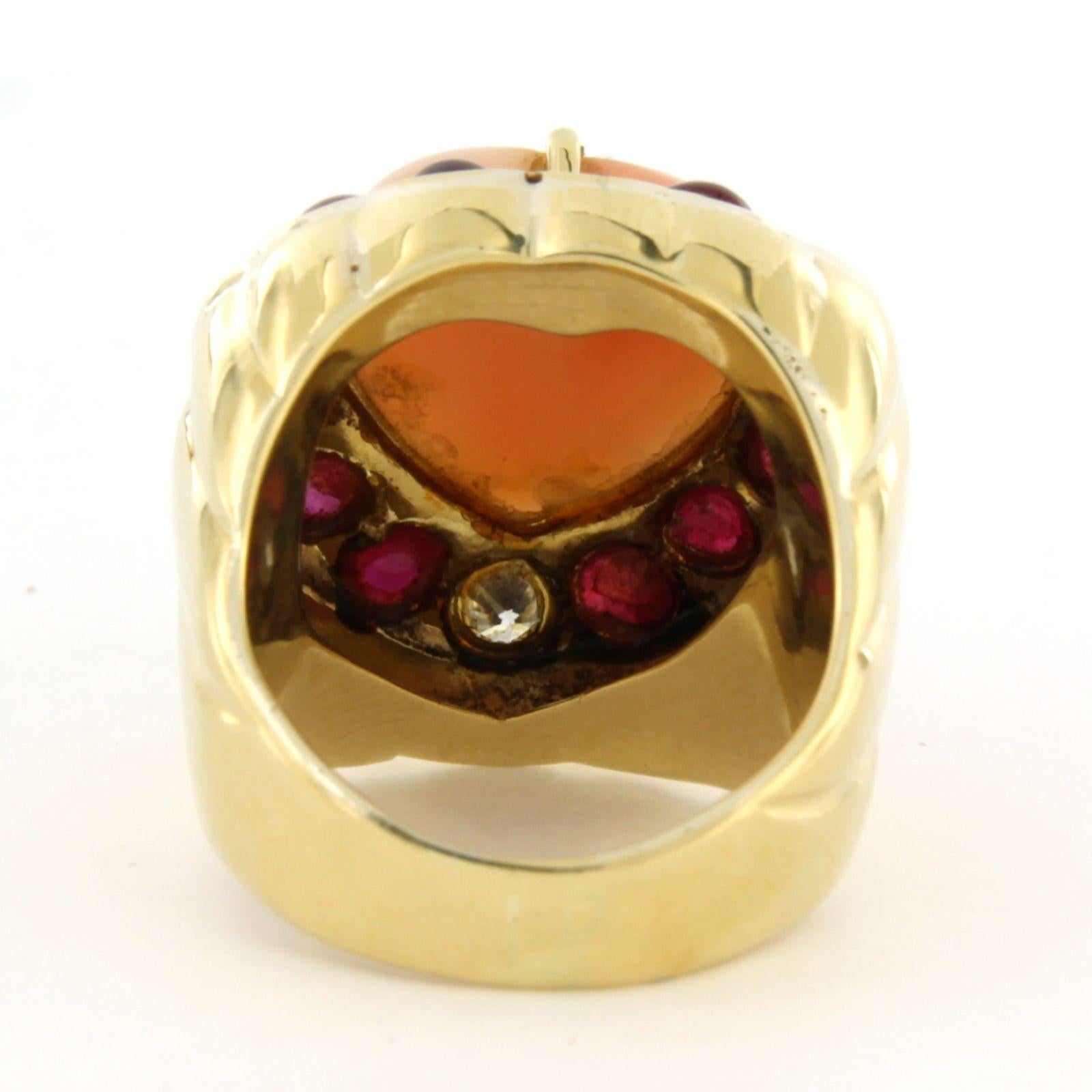 Ring with pink opal, ruby and brilliant cut diamonds up to 0.50ct 14k gold For Sale 1