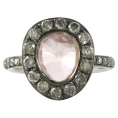 Ring with pink quartz and brilliant cut diamonds up to 0.50ct 18k gold 5.3 grams