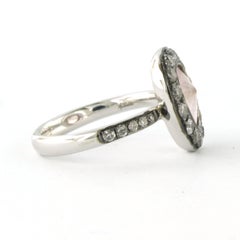 Ring with pink quartz and brilliant cut diamonds up to 0.50ct 18k white gold