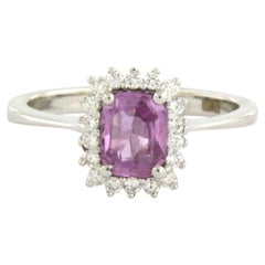 Anello con zaffiro rosa e diamanti a taglio brillante fino a 0,22 ct, in oro 18 carati