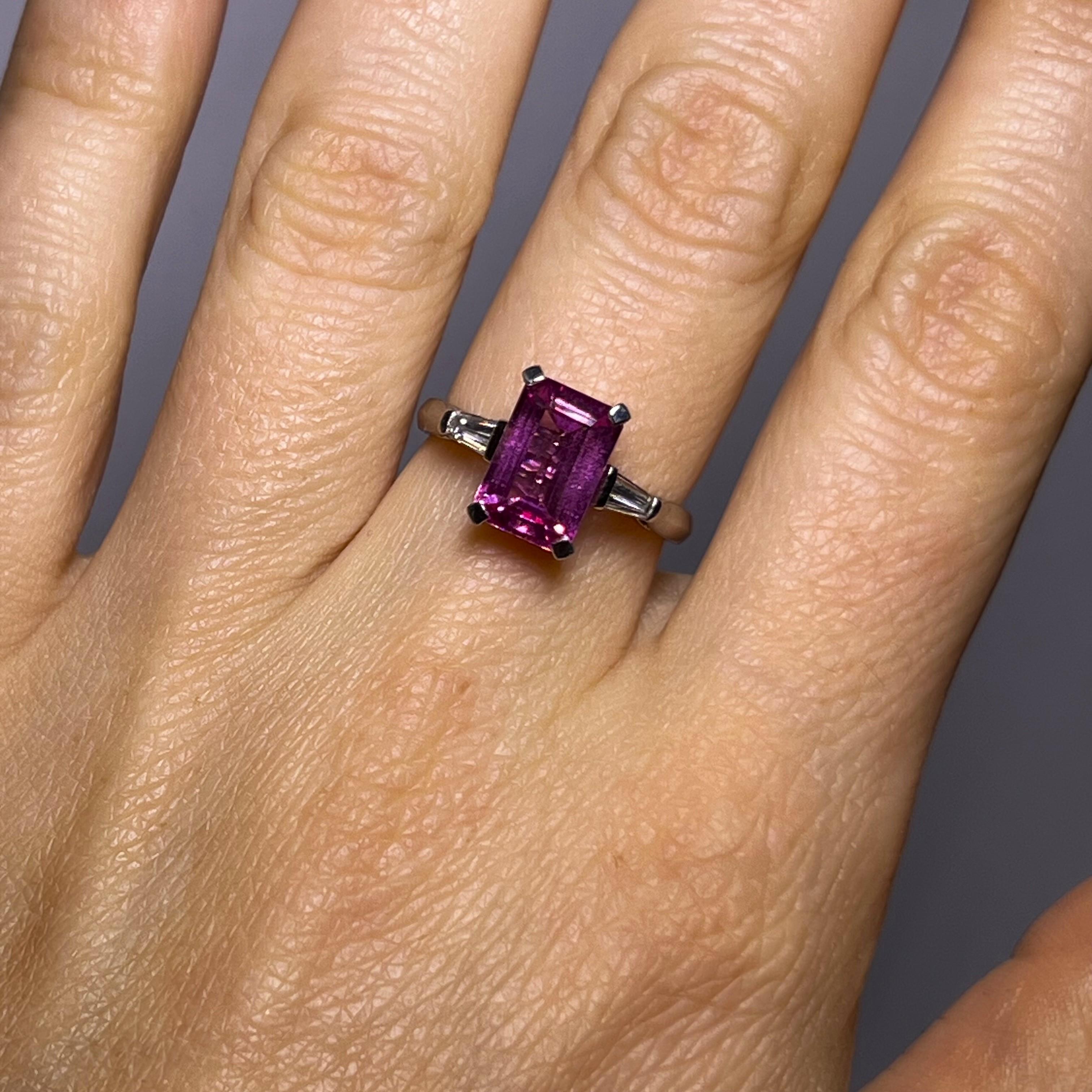 Octagon Cut Ring with Pink Sapphire & Diamonds in Platinum by Gübelin For Sale