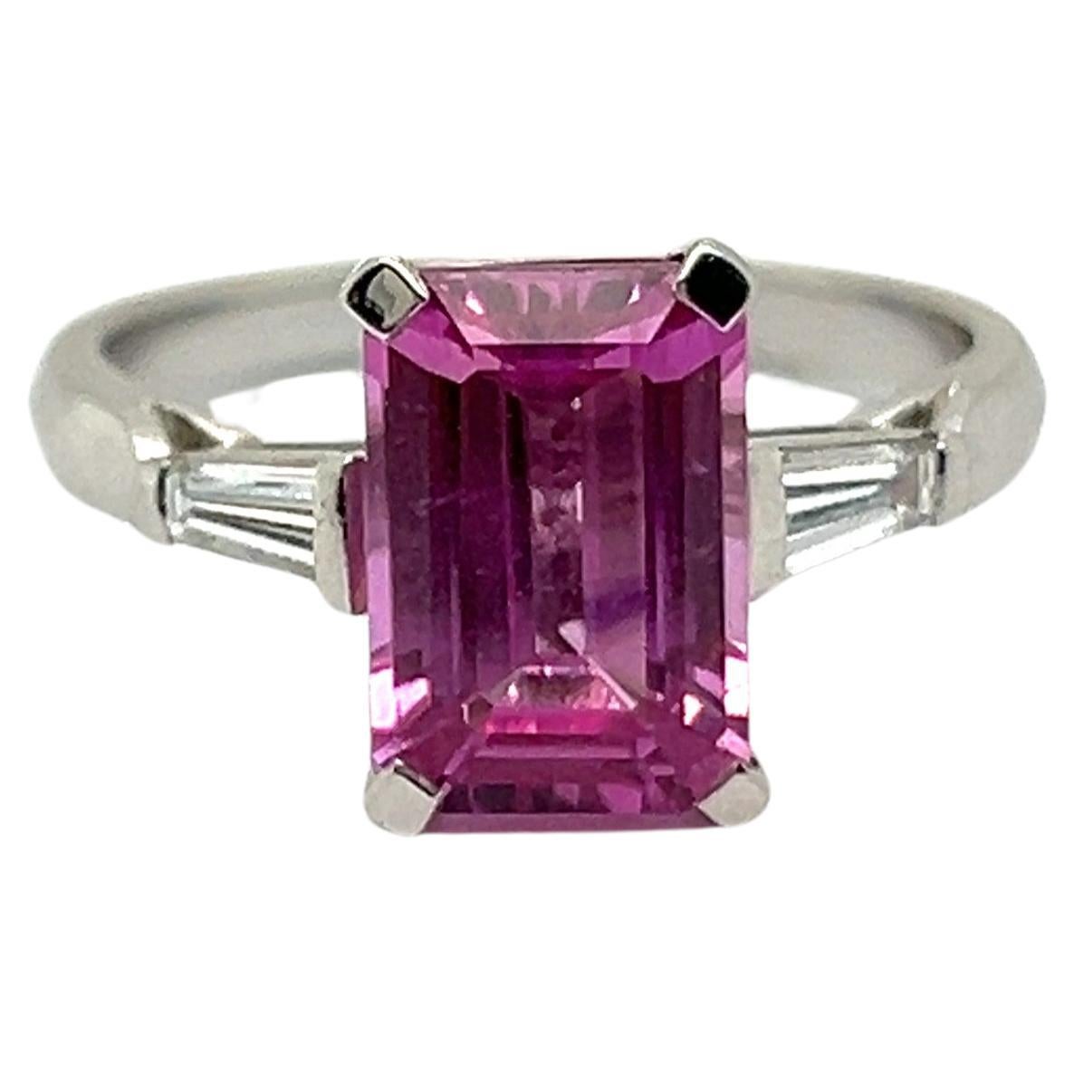 Ring with Pink Sapphire & Diamonds in Platinum by Gübelin For Sale