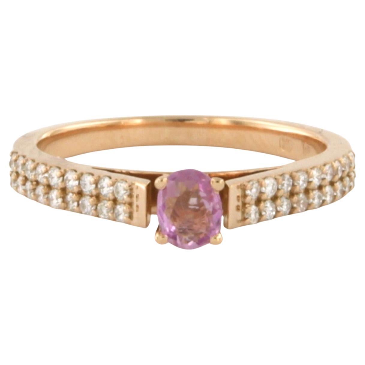 Anillo con zafiro rosa hasta 0,25 ct y diamantes talla brillante 0,26 ct Oro de 18k en venta