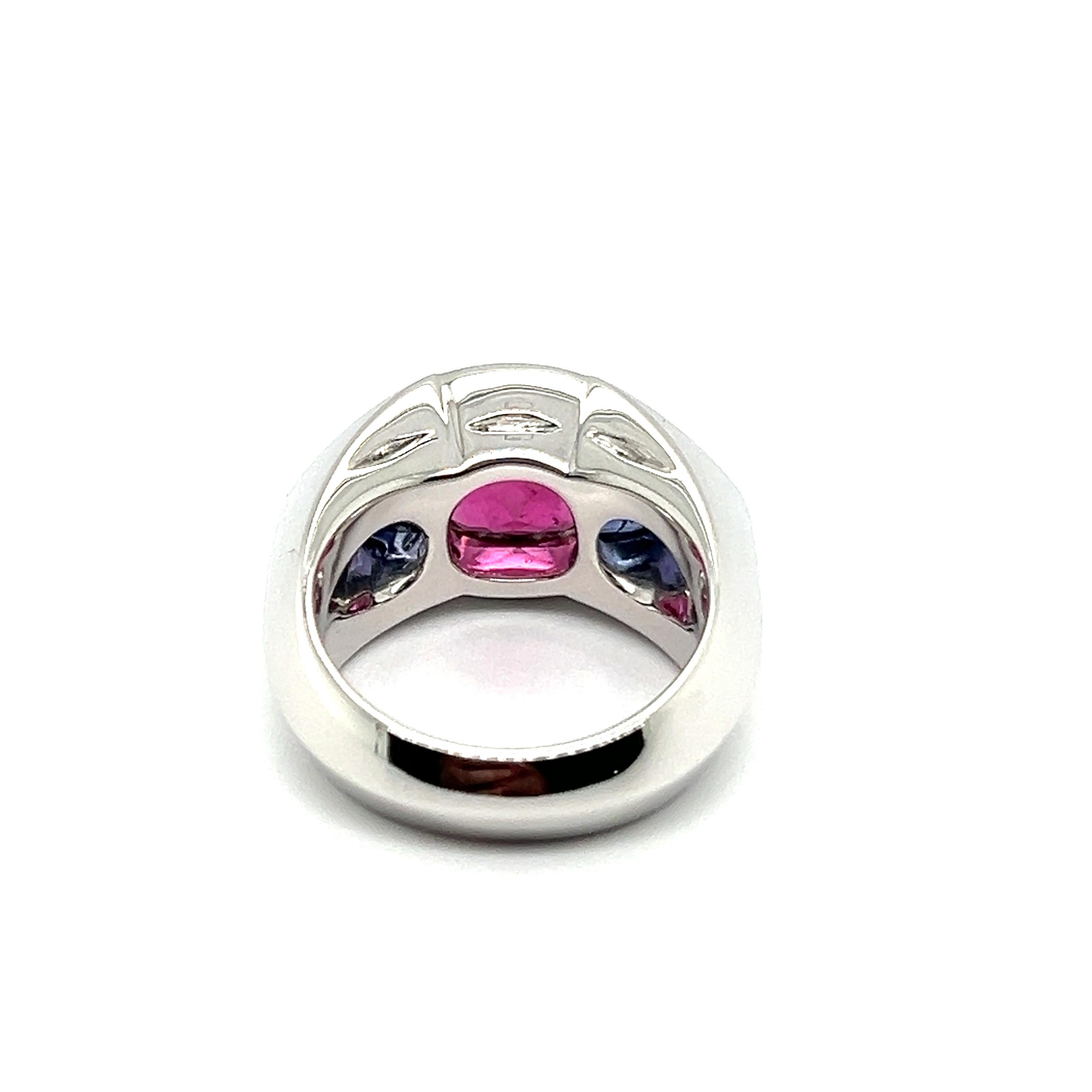 Ring with Pink Tourmaline & Tanzanite in 18 Karat White Gold by Gübelin  For Sale 5