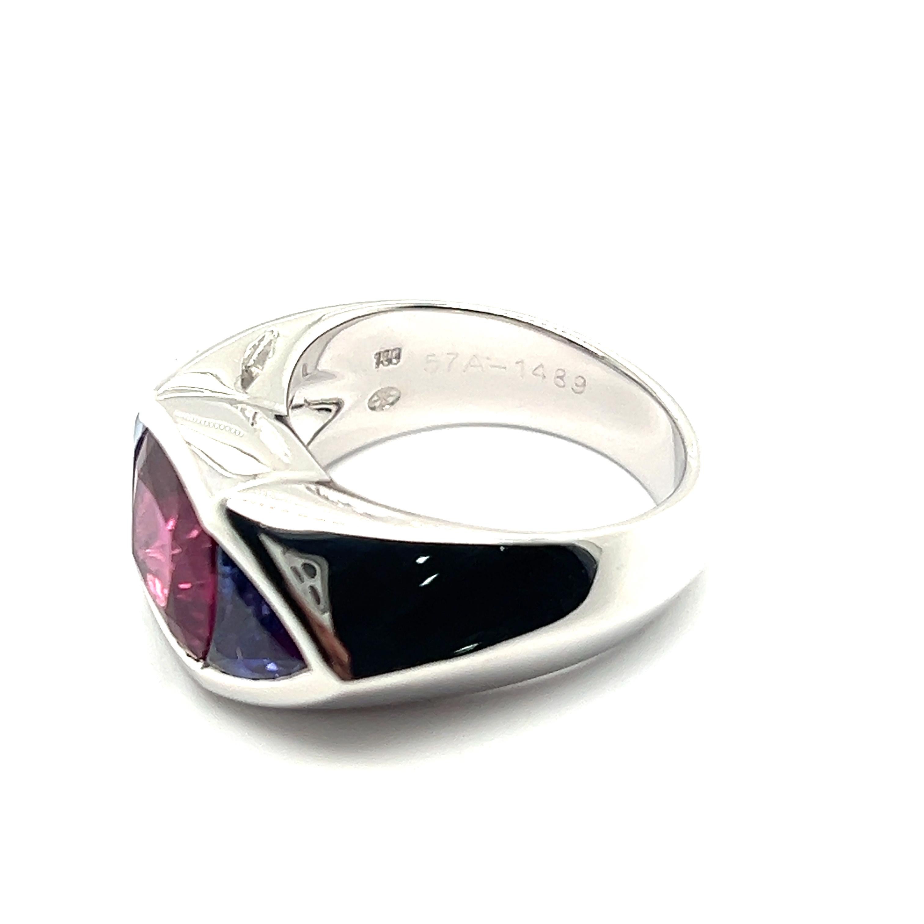 Ring with Pink Tourmaline & Tanzanite in 18 Karat White Gold by Gübelin  For Sale 3