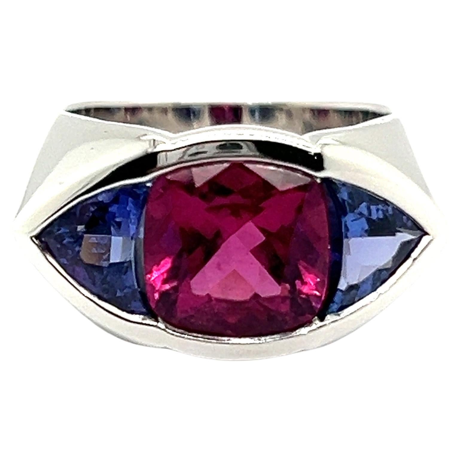 Ring with Pink Tourmaline & Tanzanite in 18 Karat White Gold by Gübelin  For Sale