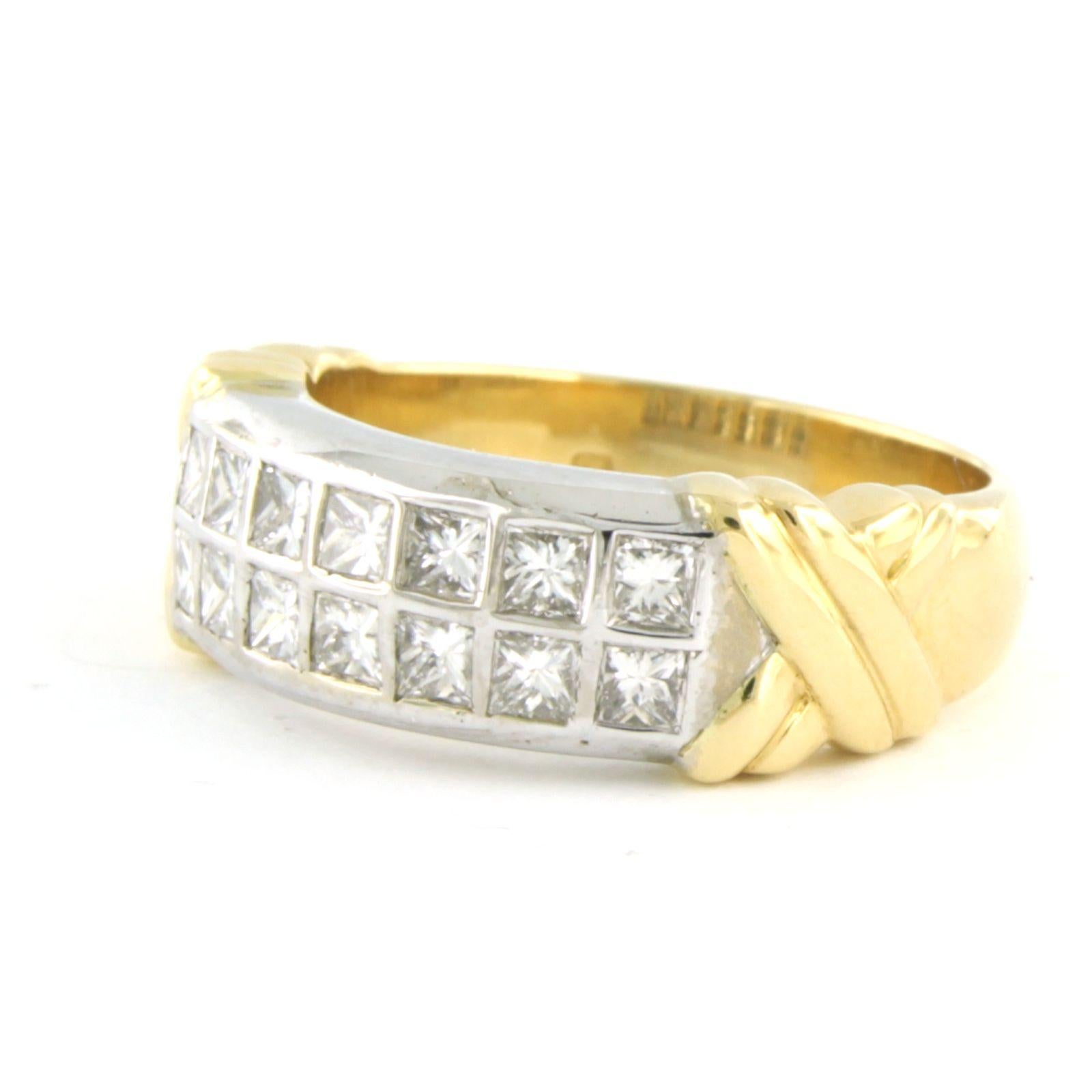 Modern Ring with princess cut diamonds up to 0.70ct18k bicolor gold For Sale