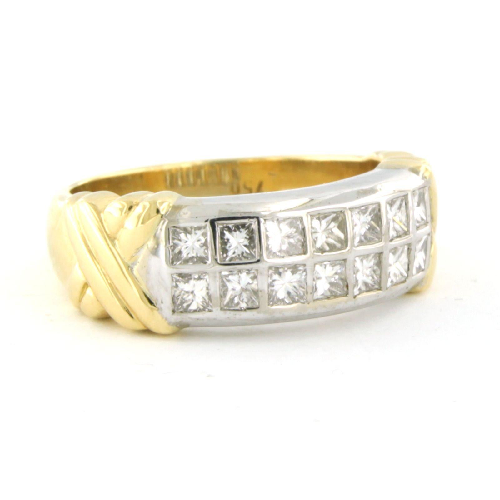 Princess Cut Ring with princess cut diamonds up to 0.70ct18k bicolor gold For Sale