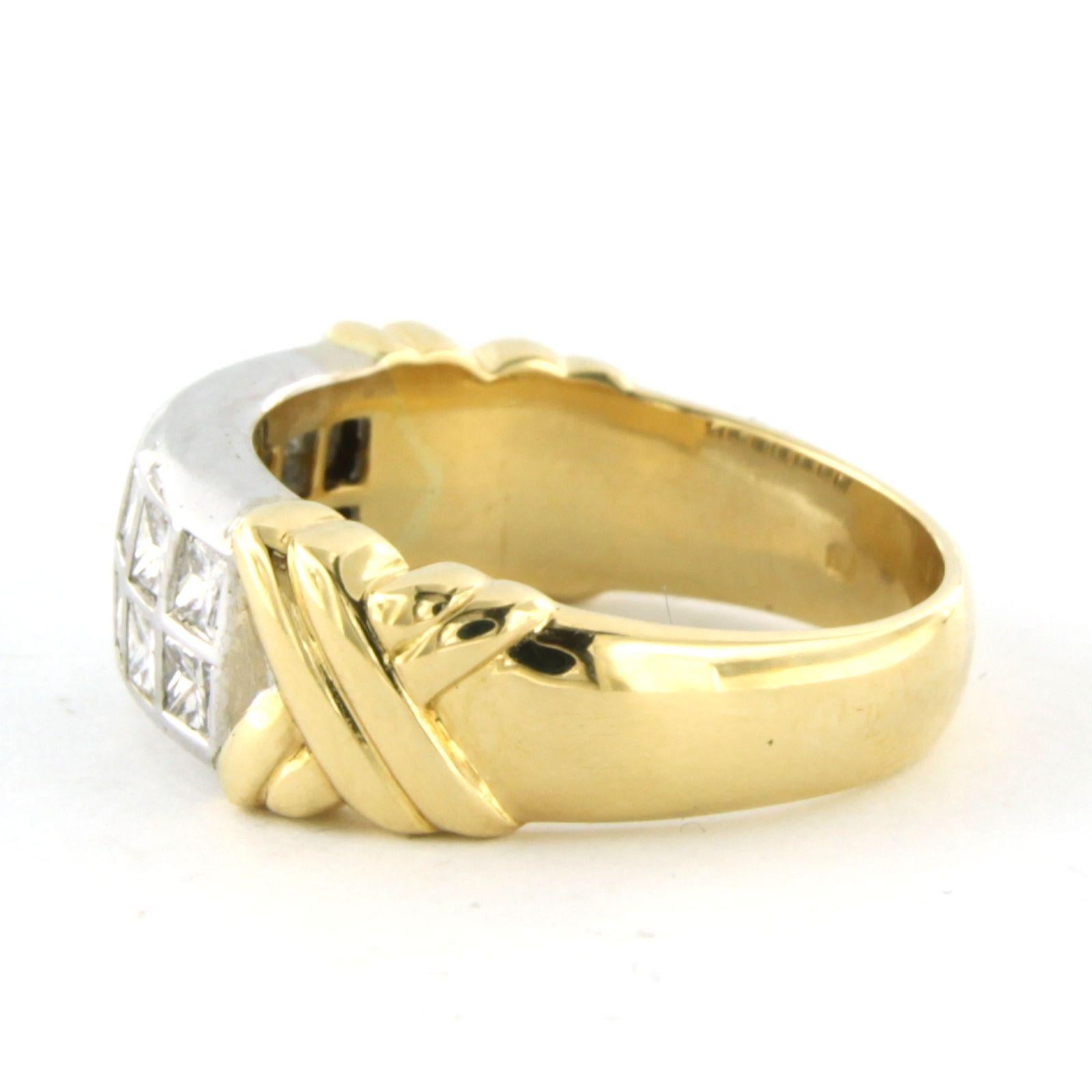 Women's Ring with princess cut diamonds up to 0.70ct18k bicolor gold For Sale