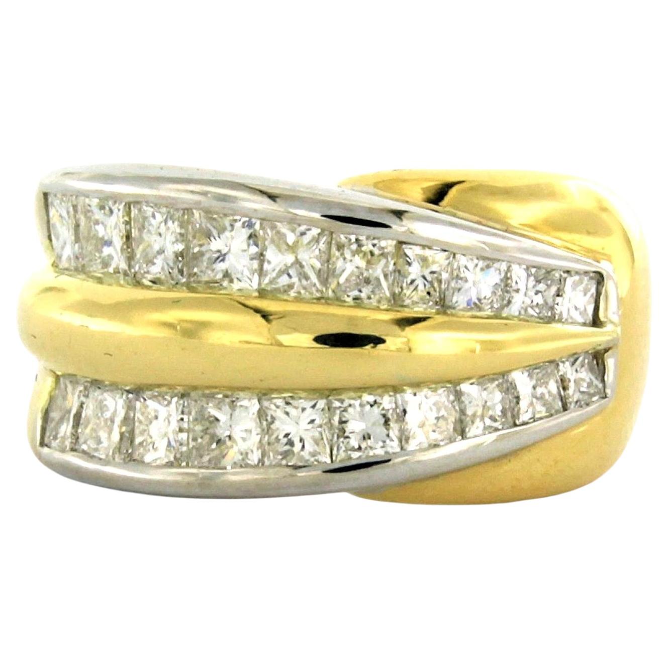 Bague avec diamants de taille princesse jusqu'à 2,00ct Or 18k 14,5 grammes