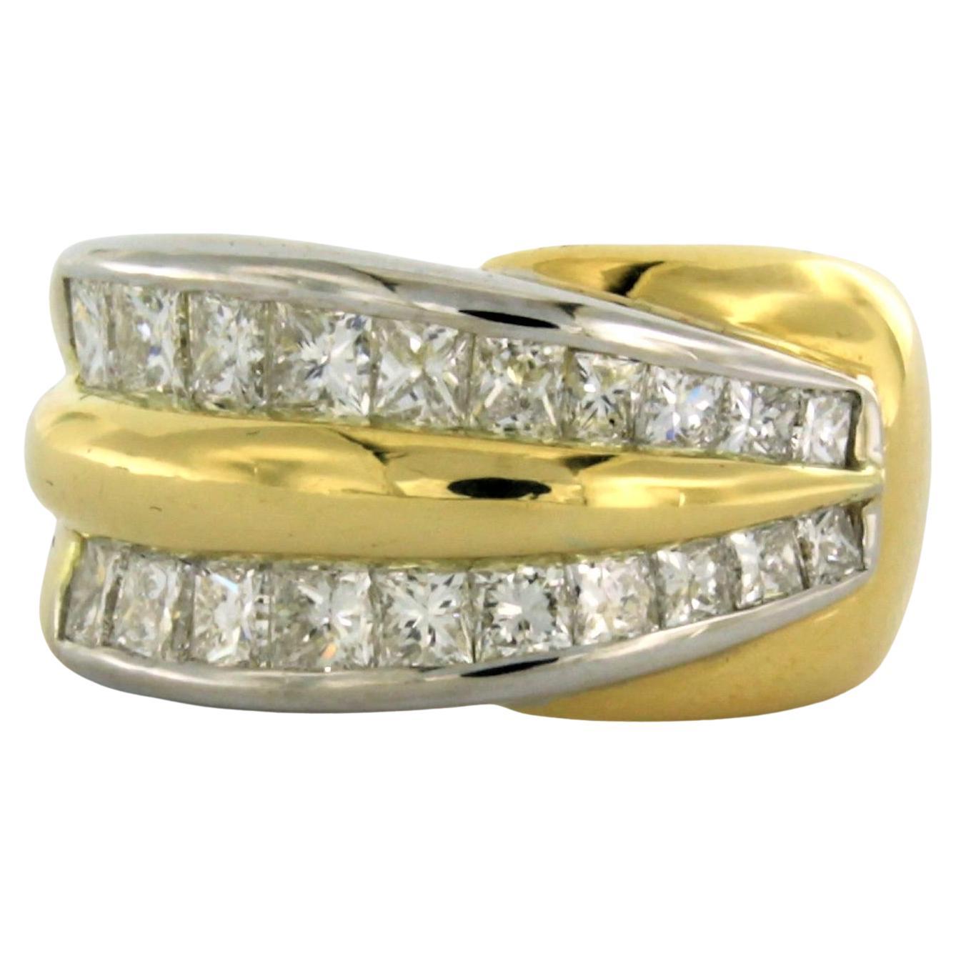 ring with prindess cut diamonds up to 2.00ct 18k bicolour gold - 14.4 gram