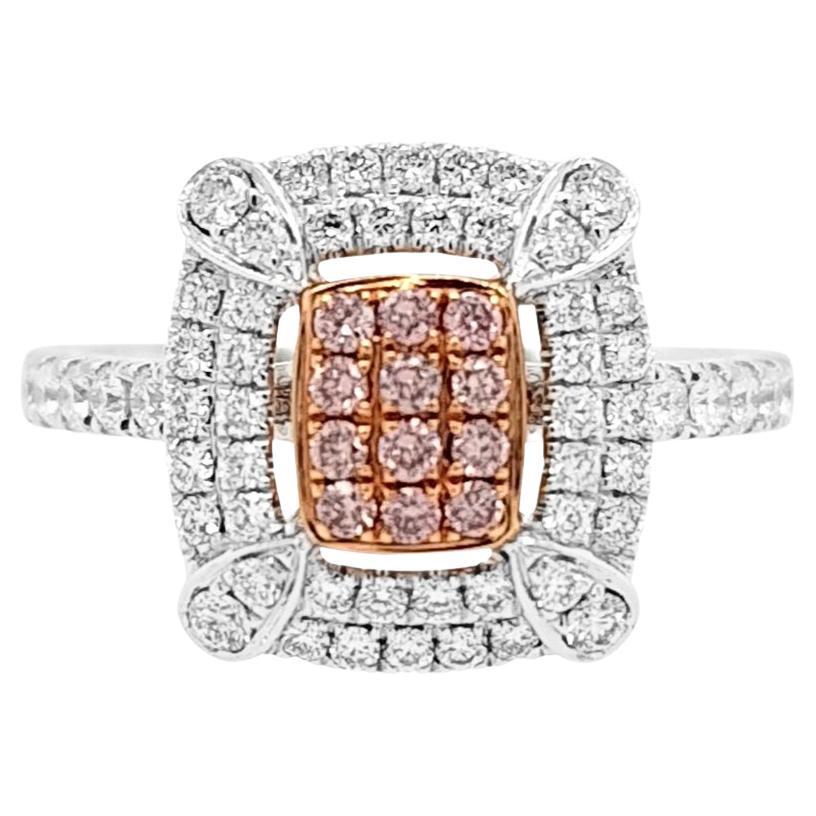 Ring mit seltenen runden rosa Diamanten im Brillantschliff und weißen Diamanten, hergestellt in Pt