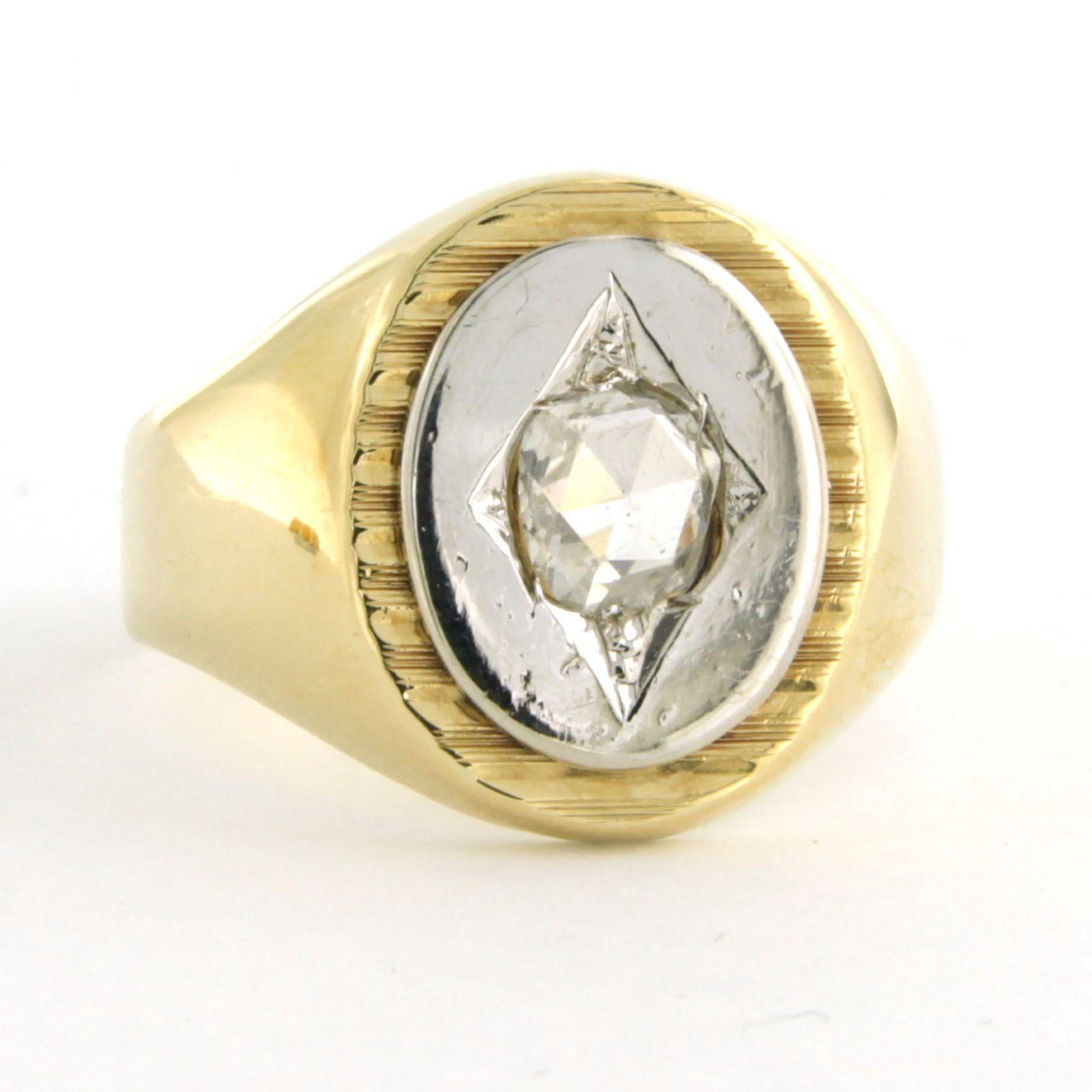 14k bicolor gold ring set with rose diamonds. 0.56ct - G/H - SI - ring size U.S. 10.25 - EU. 20 (63)

detailed description:

the top of the ring is 1.8 cm wide

weight 6.4 grams

ring size US 10.25 - EU. 20 (63), ring can be enlarged or reduced a