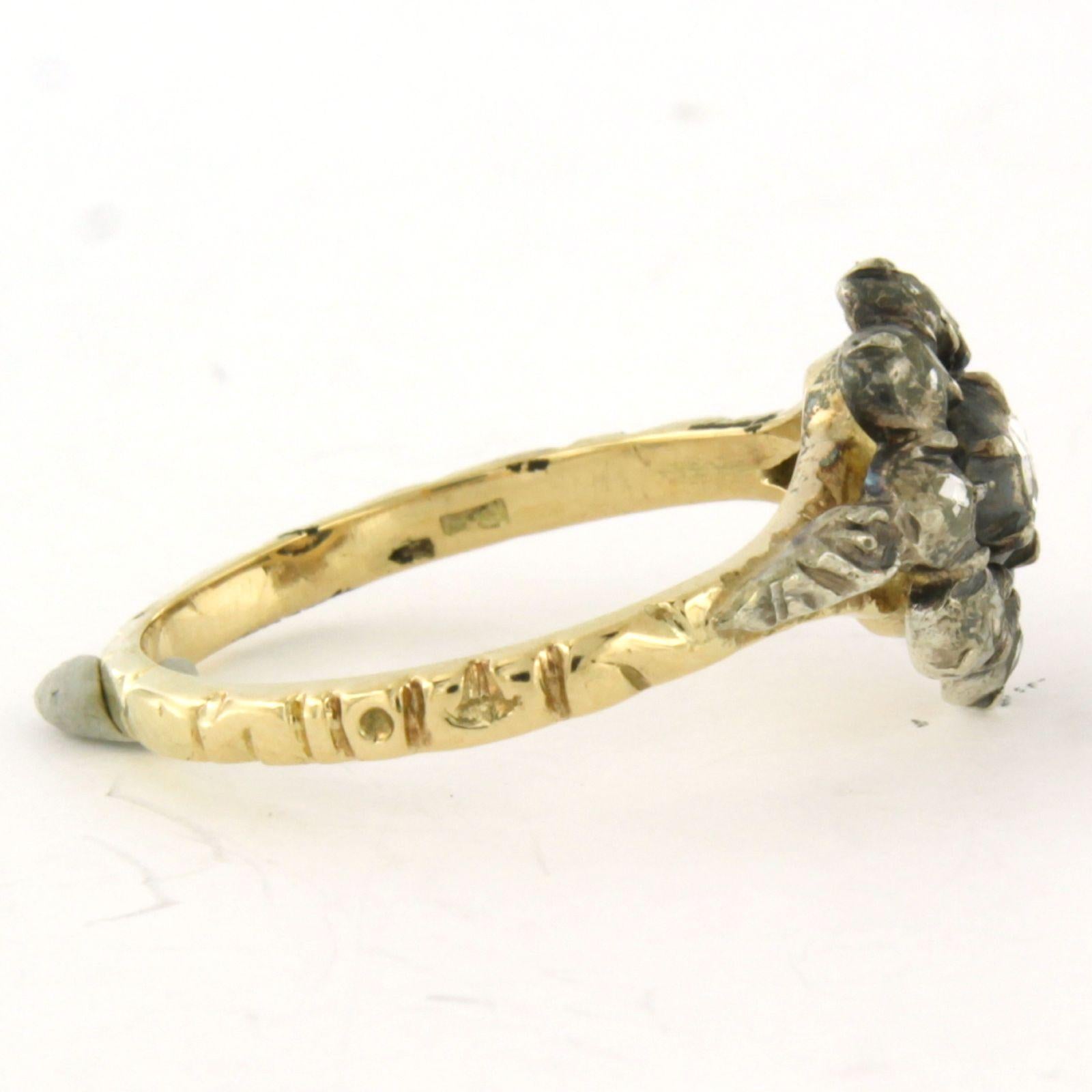Early Victorian Ring with rose cut diamonds up to 0.20ct 14k gold and silver 4.9 gram For Sale